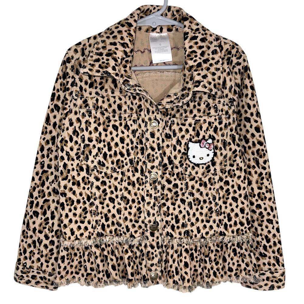 365 Kids Garanimals Hello Kitty Cheetah Animal Print Denim Jacket Size 6